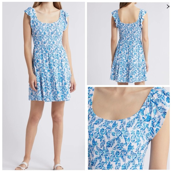 Lilly Pulitzer Dresses & Skirts - Lilly Pulitzer Jilly Smocked Mini Dress Size XL Resort‎ Blue Shell Collector NWT
